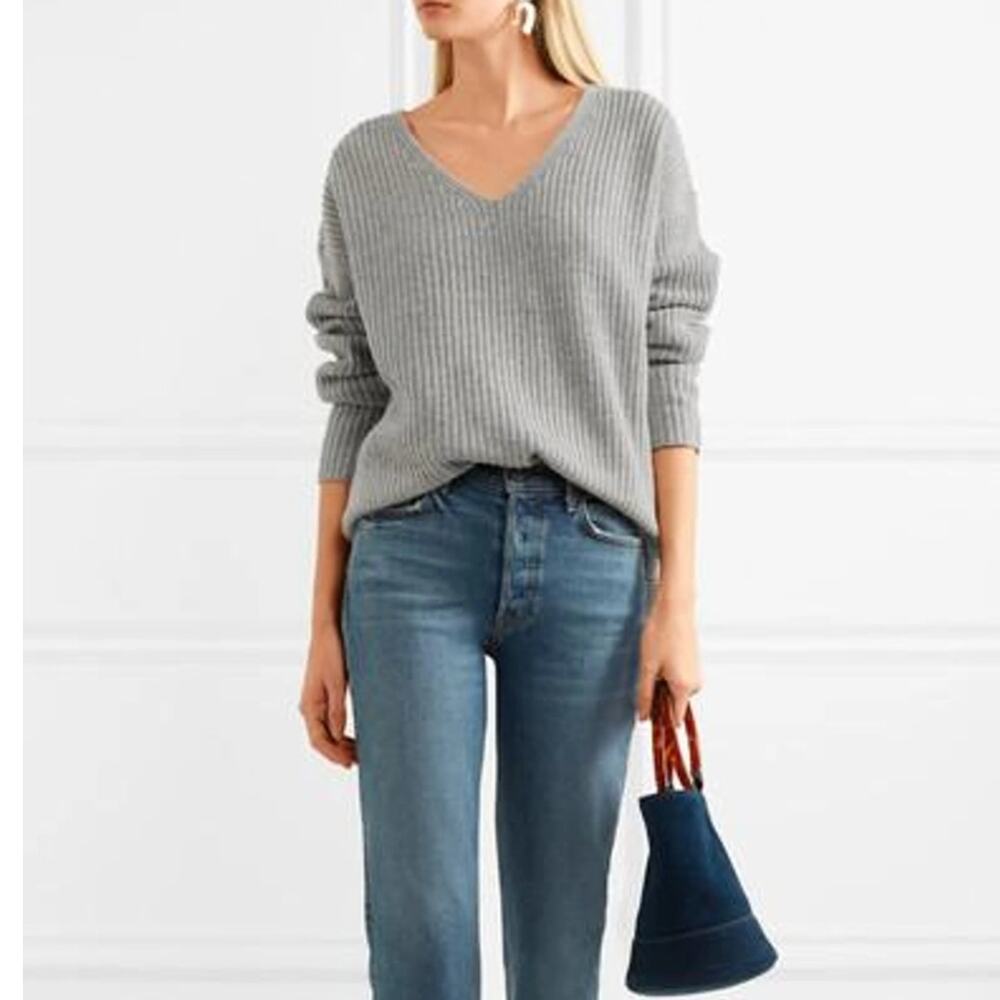FRAME Oversized Ribbed-Knit Sweater In Gris Gray {QQ21}
